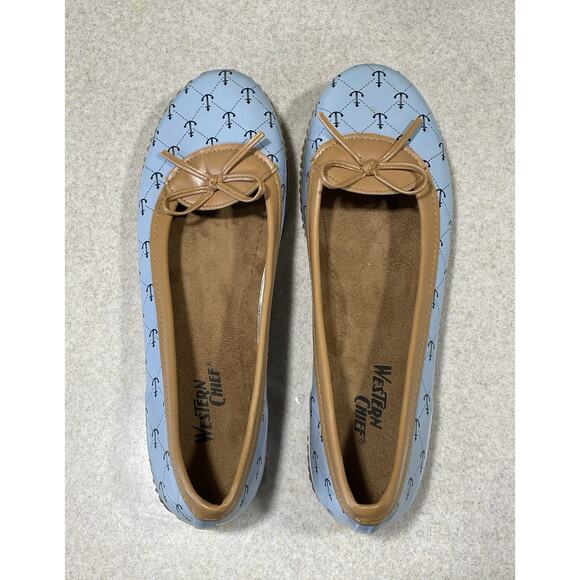 Western Chief Women's Anchors Away Skimmers Slip On Flats Blue & Tan Size 10 - Picture 4 of 9